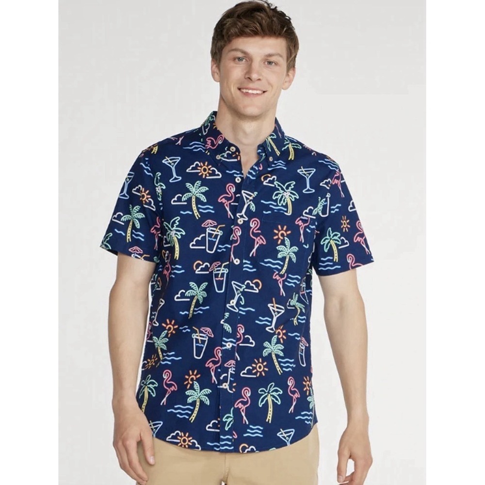 Chubbies The Neon Lights Shirt Size S One Man Wolfpack Button Up Tropical Drinks